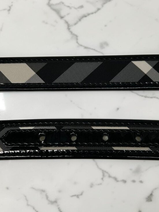 Burberry Black Beat Check and Patent Leather Belt, Size US 32
